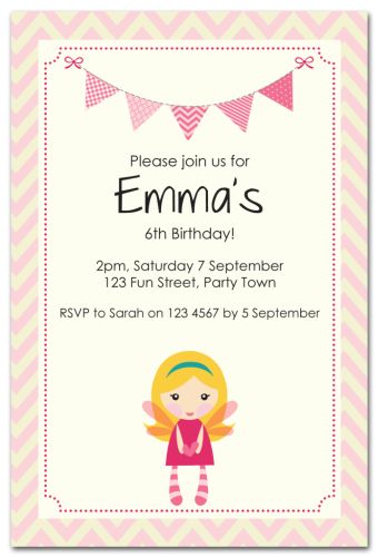 Pink Bunting & Fairy Party Invitation-party, invitation, girl, celebrate, celebration, invite, bunting, pink, chevron, fairy, princess