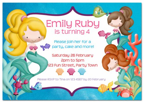 Mermaid Party Invitation-party, invitation, pink, girl, celebrate, celebration, invite, mermaid, underwater, snorkel