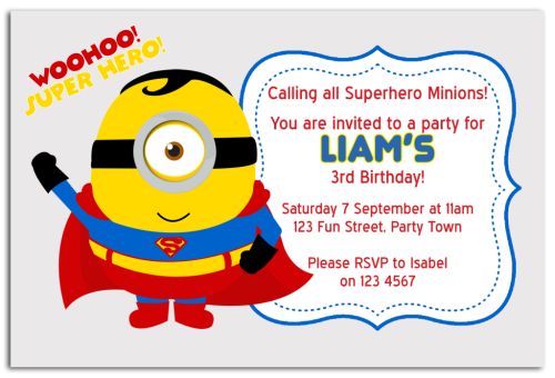 Minion Inspired Party Invitation (2)-party, invitation, boy, celebrate, celebration, invite, minion, despicable me, gru, super hero