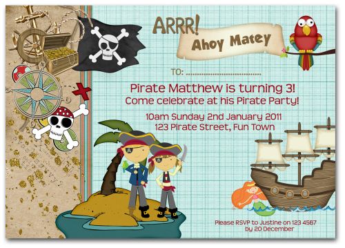 Ahoy! Pirate Party Invitation-party, invitation, blue, boy, celebrate, celebration, invite, boyish, masculine, baby, pirate