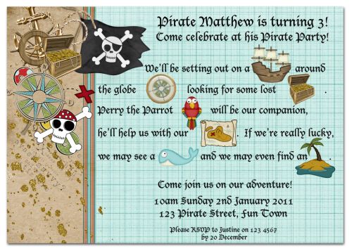 Pirate Adventure Party Invitation-party, invitation, blue, boy, celebrate, celebration, invite, boyish, masculine, baby, pirate