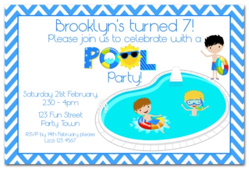 Pool Party Boy Themed Party Invitation-party, invitation, boy, celebrate, celebration, invite, pool, swim