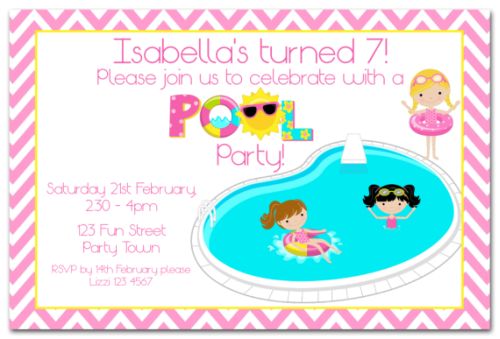 Pool Party Girl Themed Party Invitation-party, invitation, girl, celebrate, celebration, invite, pool, swim