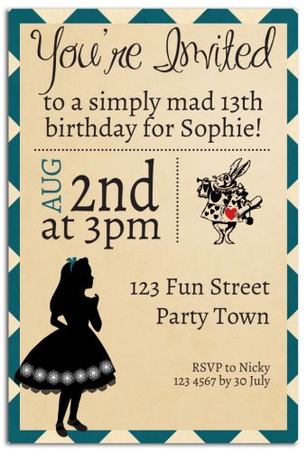 Mad Hatter & Alice Inspired Party Invitation-party, invitation, girl, celebrate, celebration, invite, teen, preteen, tween, alice, alice in wonderland, mad hatter, hatter