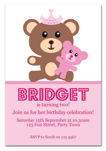 Teddy Bear Party Invitation-party, invitation, girl, celebrate, celebration, invite, pink, teddy, bear, picnic